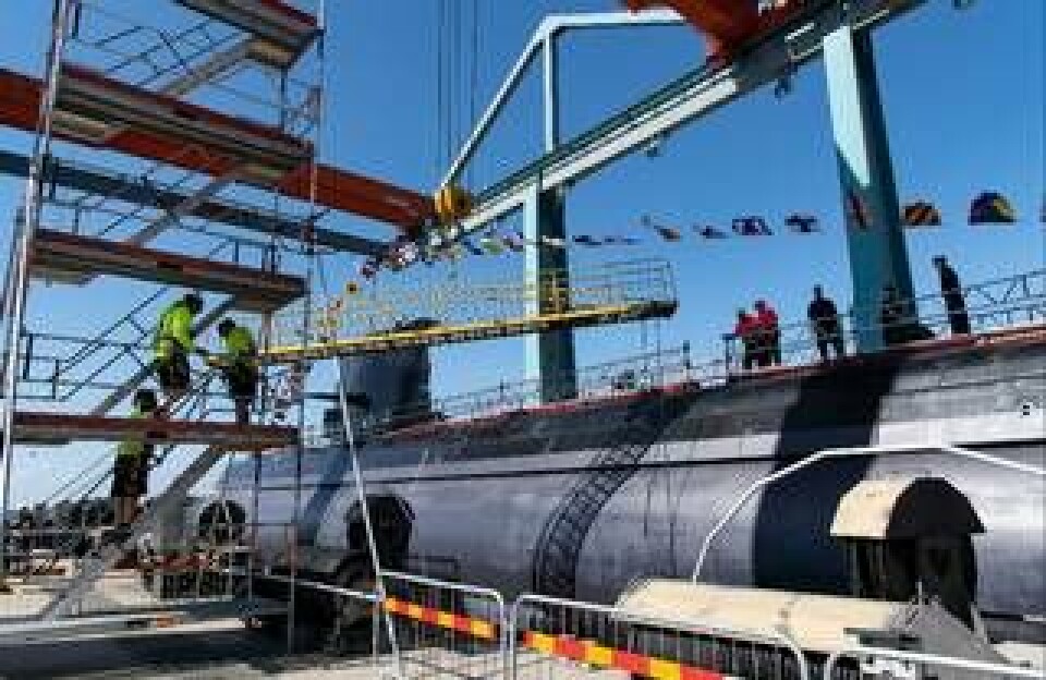 Ubåten HMS Gotland sjösätts efter en renovering på Saab Kockums varv i Karlskrona.