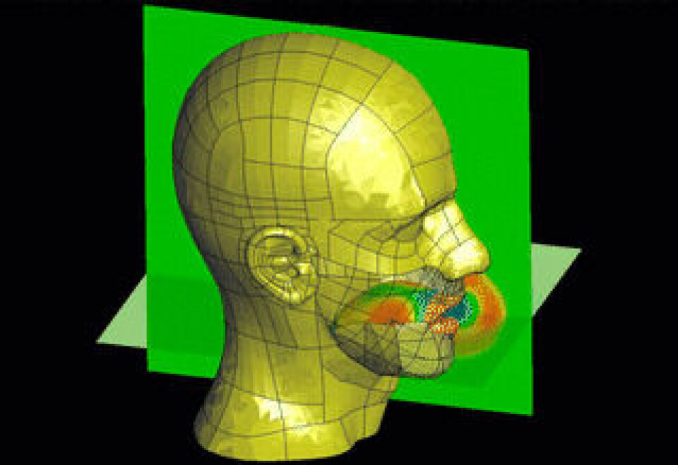 Simulering av en tryckpuls på väg ut ur munnen. Foto: KTH