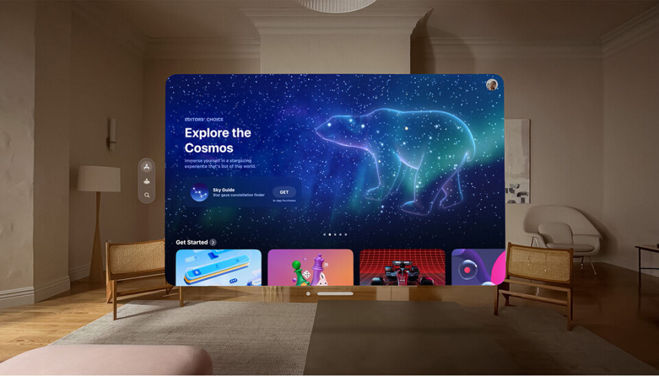 Ett exempel på gränssnittet hos Vision Pro. Bilden visar hur gränssnittet i Apples nya ar-hjälm Vision Pro ser ut.