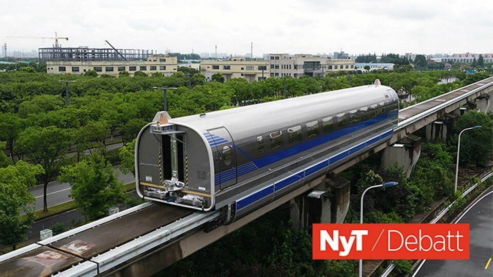Testkörning med ett magnettåg i Shanghai, juni 2020. tåget ska komma upp i en hastighet av 600 km/t.