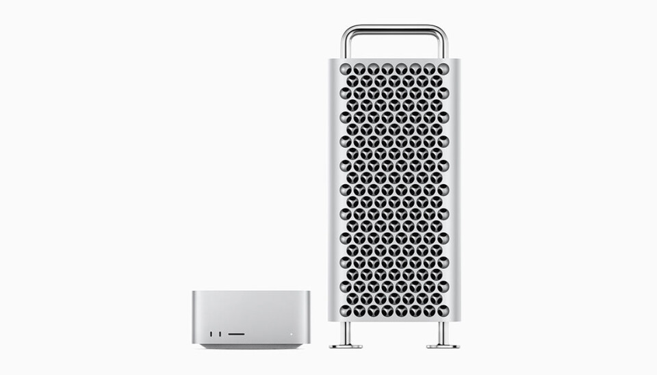 Nya Mac Studio och Mac Pro – två värstingdatorer som Apple påstår ska klara av riktigt höga prestandakrav. Bilden visar Mac Studio och Mac Pro, två nya stationära datorer från Apple.