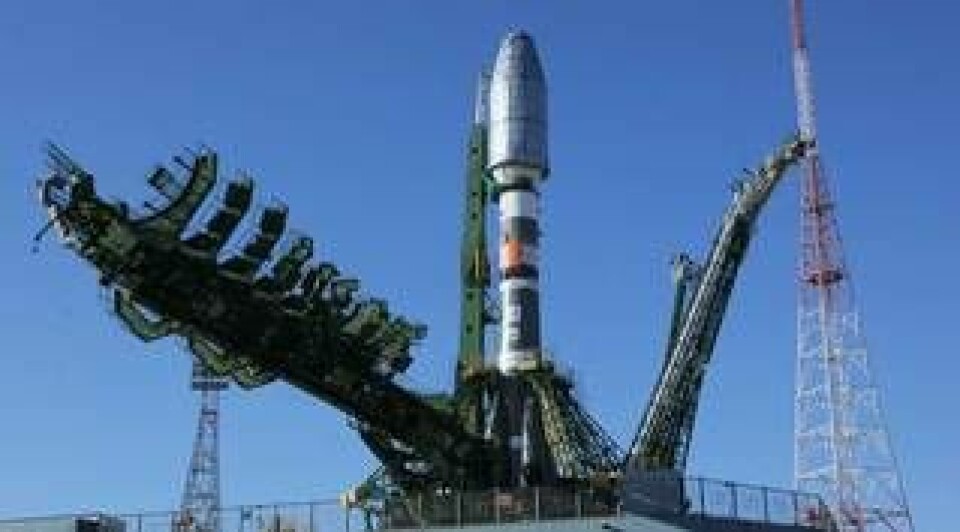 Metop B klar för uppskjutning med en Sojuz-raket.