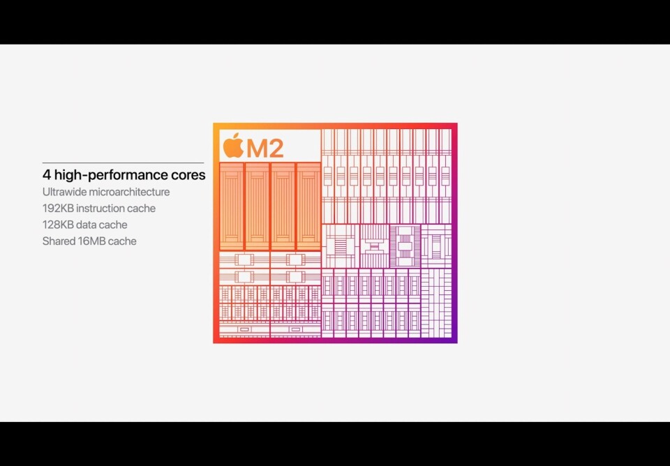 M2 är uppföljaren till Apples första egenutvecklade arm-chipp, M1. Foto: Apple M2 är uppföljaren till Apples första egenutvecklade arm-chipp, M1. Foto: Apple