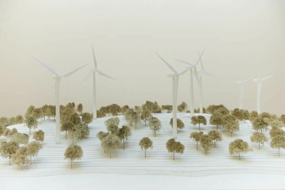 Sju områden på SCA:s marker i de norrländska skogarna ska exploateras för vindkraftsparker. Klicka på ovanstående bild och se SCA:s modell för hur det kan se ut.