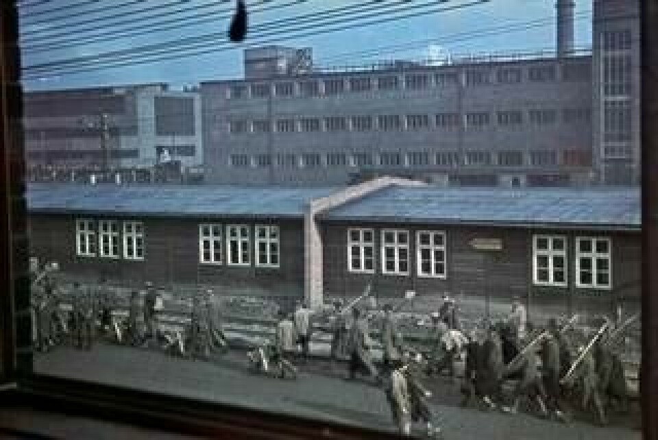 Tvångsarbetare på väg till hydrogeneringsanläggning i Bruex/Maltheuern i Tjeckoslovakien i augusti 1942. Anläggningen tillhörde Reichswerke Hermann Göring-koncernen. Tvångsarbetarna behandlades stundvis brutalt av Gestapo – det förekom även att de mördades om de blev sjuka eller inte kunde arbeta. Foto: / IBL Bildbyrå