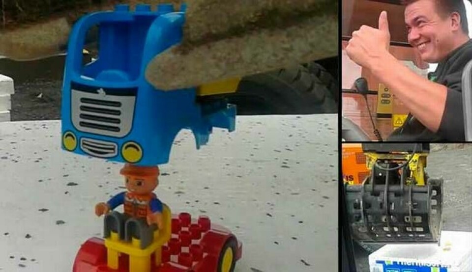 Juha-Pekka Perämäki klarade av att bygga en Legobil med sin grävmaskin. Foto: Jukin Video