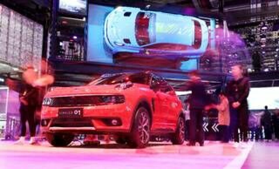 LYnk & Co:s bil 01 model som visas upp under en bilmässa i Shanghai 2019. Foto: Zuma Press