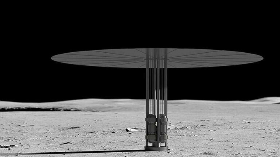 En konceptuell illustration av ett energisystem baserat på fission på månens yta. Foto: Nasa En konceptuell illustration av ett energisystem baserat på fission på månens yta. Foto: Nasa