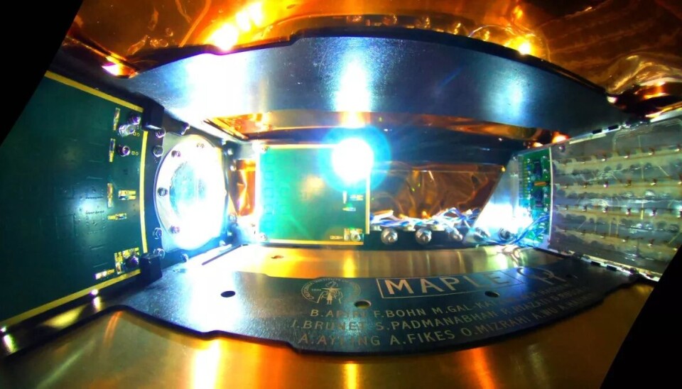 En bild av insidan av Maple-experimentet. En bild av insidan av ett rymdexperiment.