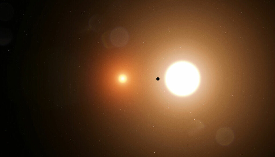 En planet framför två stjärnor.