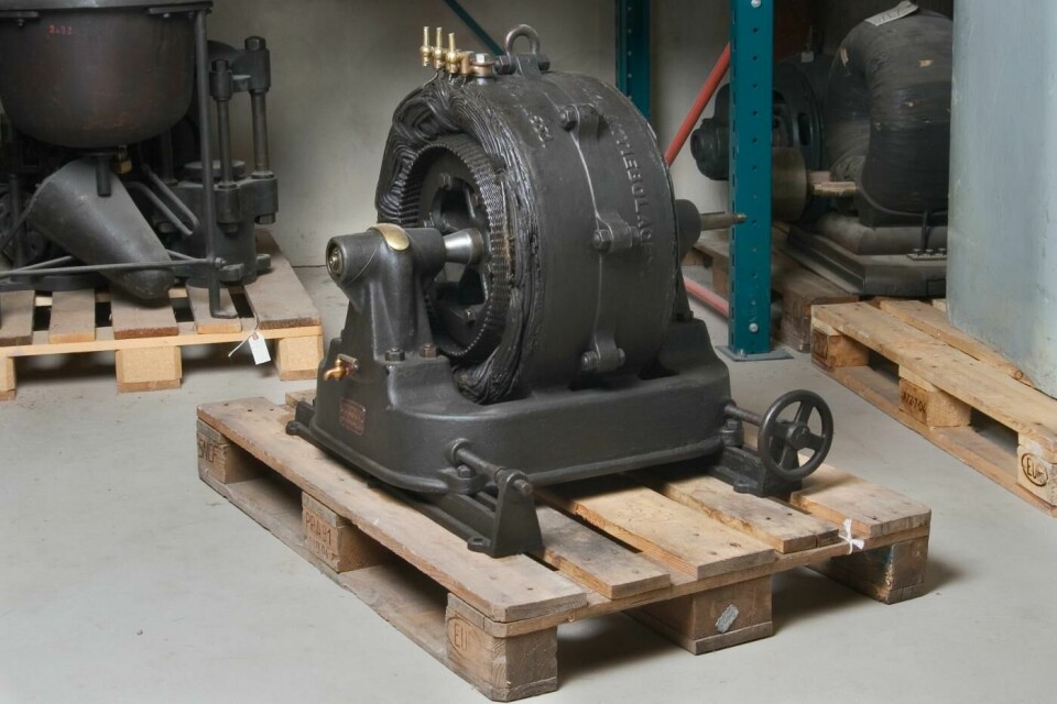 Trefasmotor konstruerad av Jonas Wenström, använd i kraftverket vid Hällsjön som försåg Grängesbergs gruvor med el. Foto: TEKNISKA MUSEET