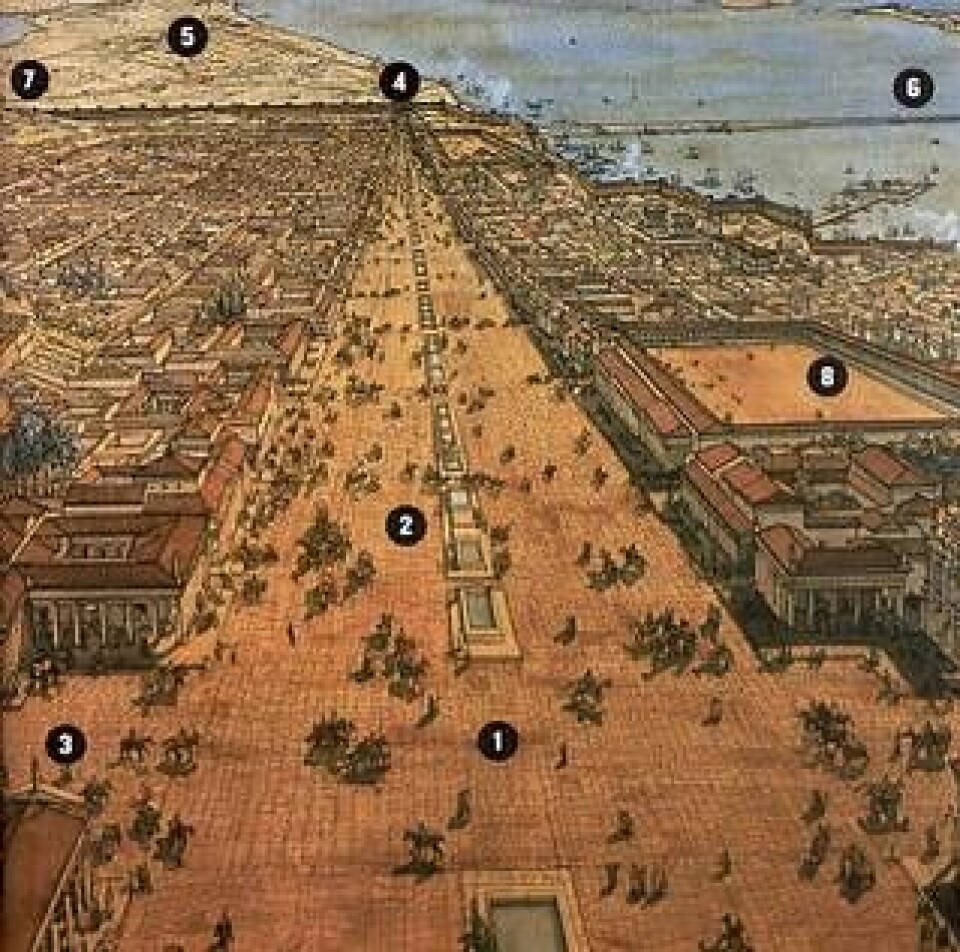 Antikens Alexandria. Den stora avenyn där Hypatia undervisade kantades av officiella byggnader.