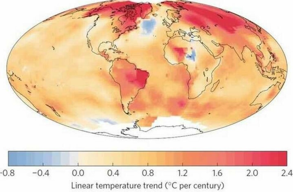 Temperaturförändringar på olika ställen globalt. Foto: Rahmstorf et al.