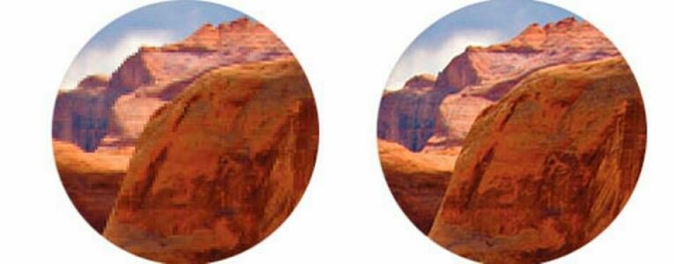 Samma bild som den visas i tidigare versioner av Macbook Pro till vänster och på retinaskärmen till höger. Foto: Apple