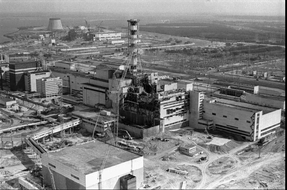 En bild från 1986. Kärnkraftverket Tjernobyl från luften. Foto: VOLODYMYR REPIK / TT