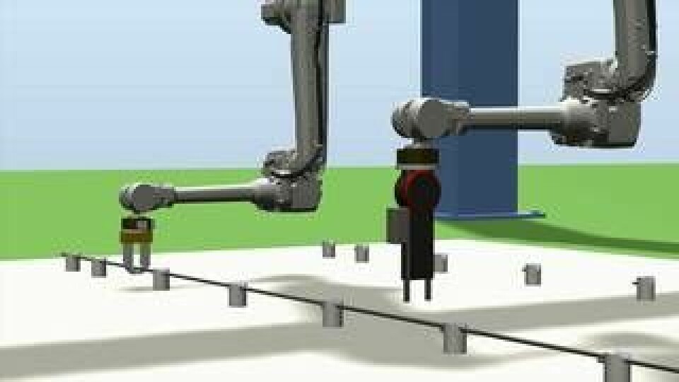 Ett program gör om cad-modellen av armeringskorgen till ett styrprogram för robotarna. Foto: Skanska