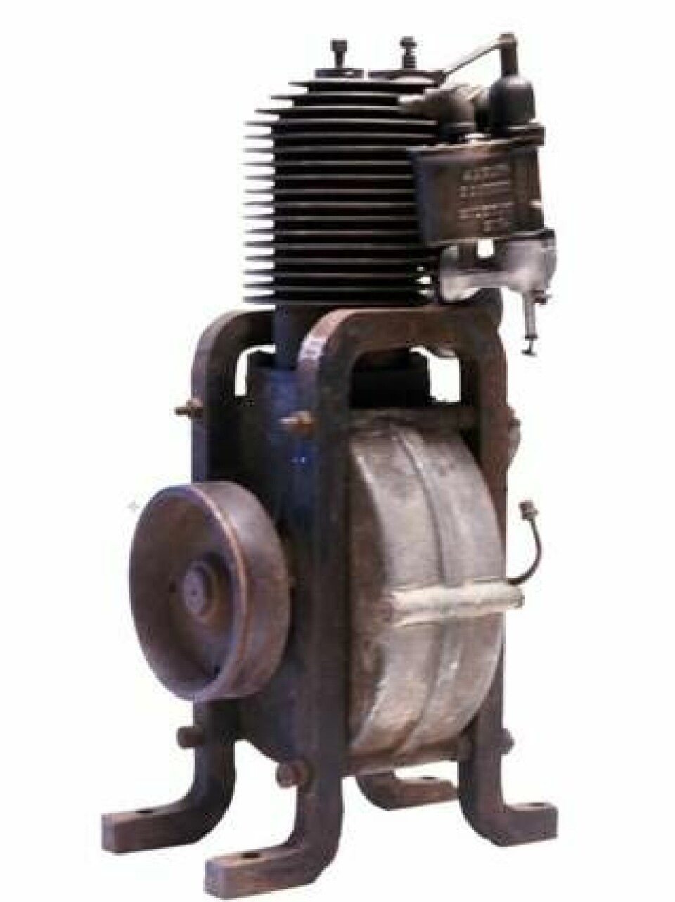 En ”Buckboard”- motor, den encylindriga motor H-D producerade fram till 1909. Drivremmen var tillverkad av läder. Foto: Foto: Harley Davidson