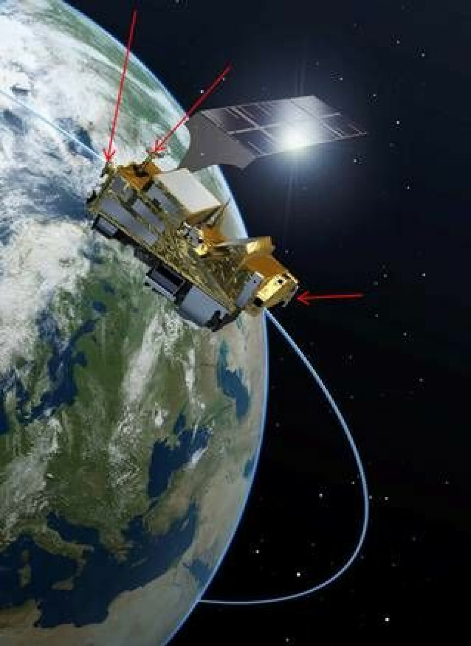 Illustration av nästa generations Metop-satelliter med antenner från Ruag Space. Foto: Ruag Space