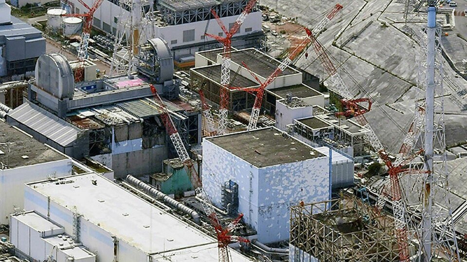 Ett flygfoto över Fukushima Dai-chis kärnkraftsreaktor. Foto: Daisuke Suzuki / Kyodo News via AP / TT
