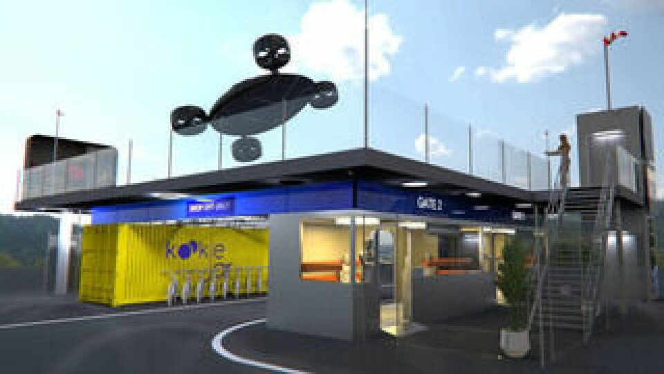 Illustration av framtida vertiport, vertikal flygplats för VTOL:er. Foto: Kookiejar