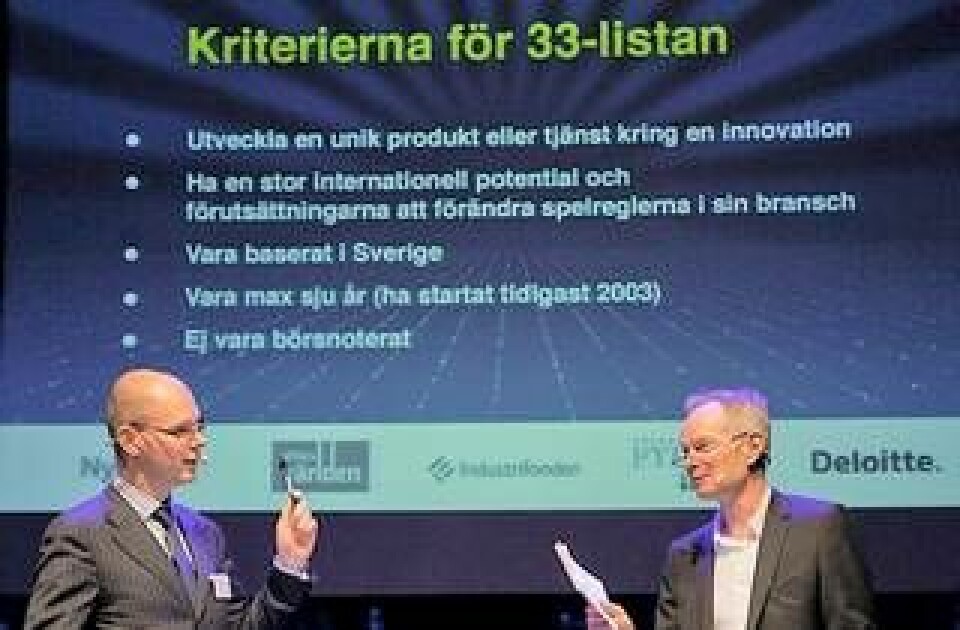 Affärsvärldens chefredaktör Jon Åsberg och Ny Tekniks chefredaktör Lars Nilsson presenterade 33-listan.