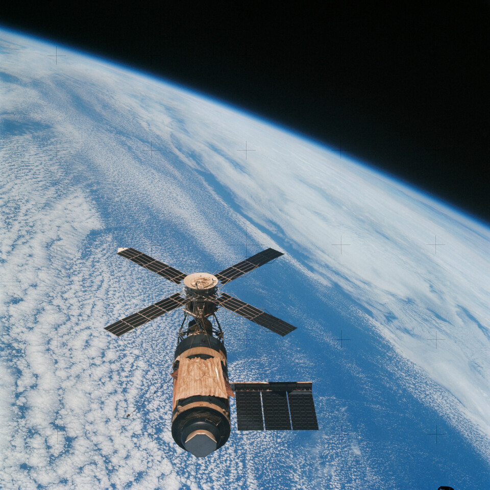 Skylab, USA:s första rymdstation, som sköts upp av en Saturn V-raket i maj 1973.