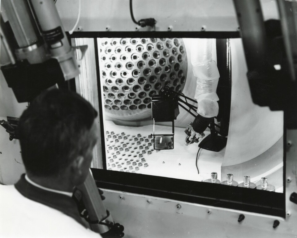 Insidan på ”kulan” som instrumenten installerades i. Den första hjärnoperationen med protonstrålning gjordes 1958 med ett lyckat resultat.