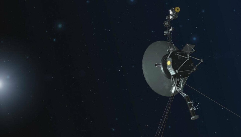 En illustration av Voyager 2 mot en bakgrund av stjärnor. En illustration av Voyager 2 mot en bakgrund av stjärnor.