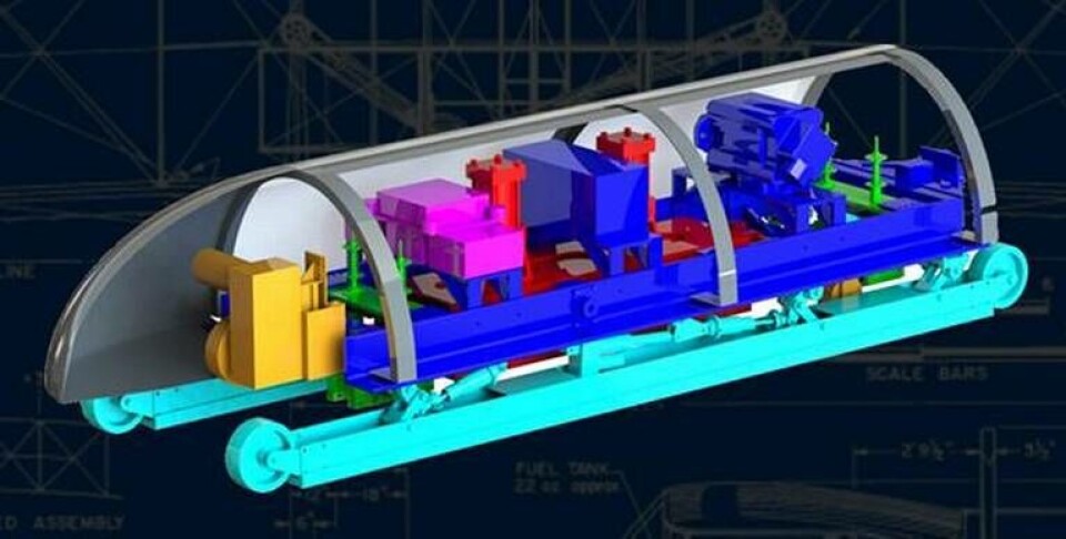 Den här konstruktionen vann tävlingen om att bygga vagnar för överljudståget Hyperloop. Foto: MiT Den här konstruktionen vann tävlingen om att bygga vagnar för överljudståget Hyperloop. Foto: MiT