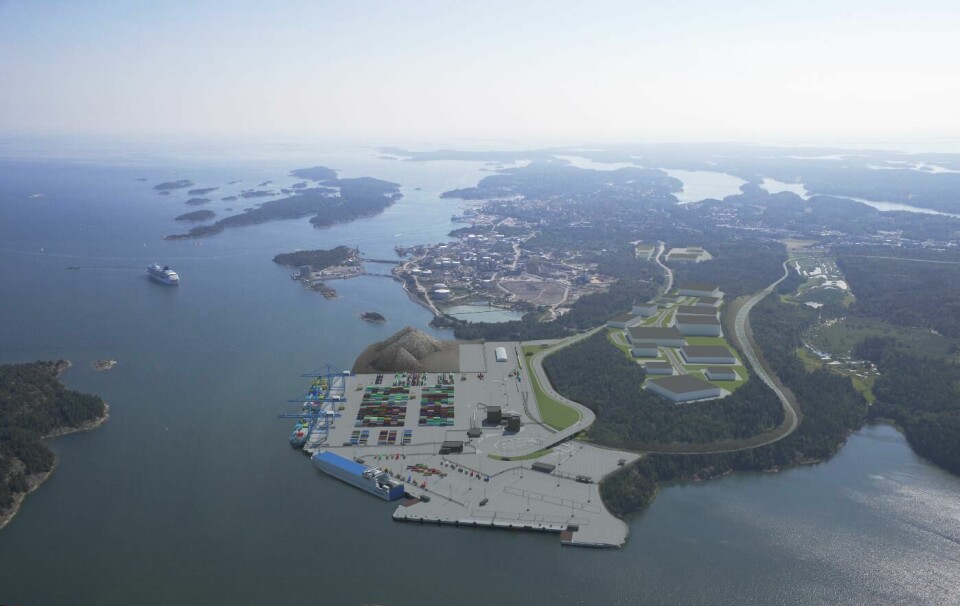 Så här ska den nya godshamnen se ut när allt är klart. Foto: Stockholm Hamnar