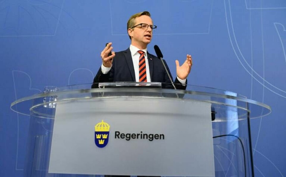 Mikael Damberg lanserar Sveriges nya exportstrategi vid en pressträff i Rosenbad. Foto: Maja Suslin / TT