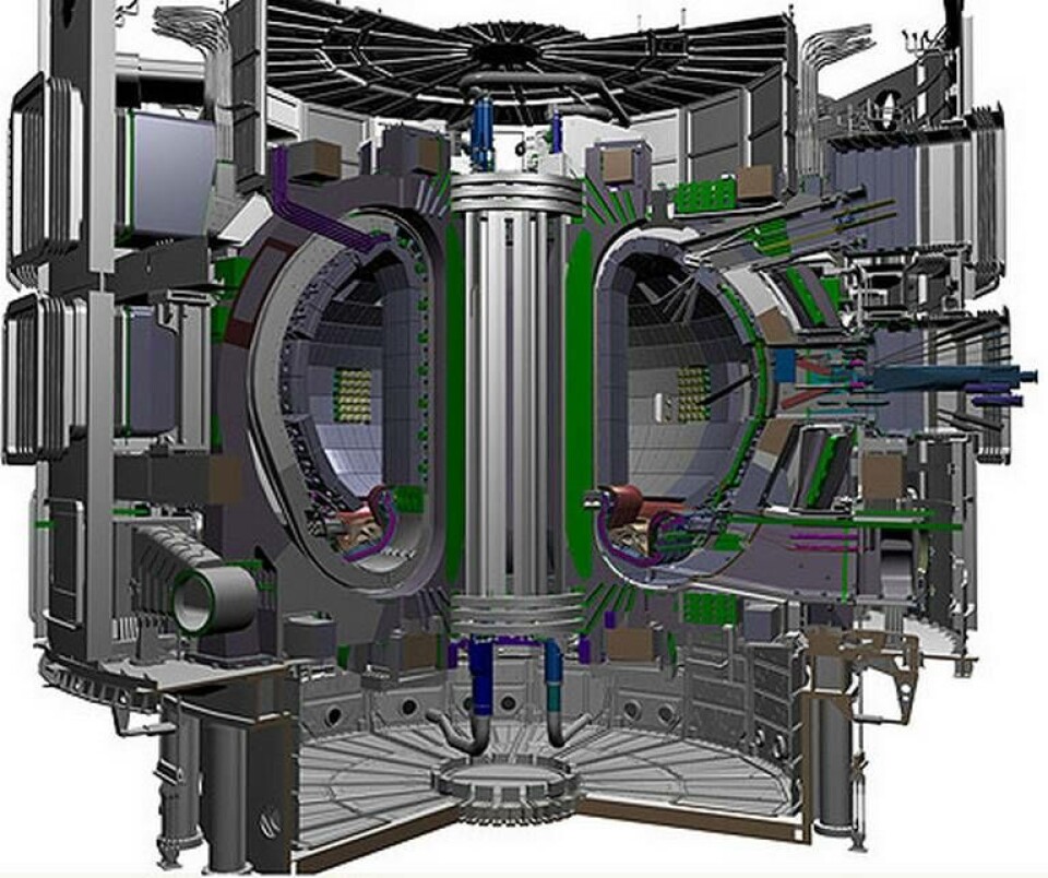 I tokamareaktorn ska en blandning av deuterium och tritium värmas till plasma vid 150 miljoner grader Celsius för att se om det är möjligt att driva en fusionsreaktor. I tokamareaktorn ska en blandning av deuterium och tritium värmas till plasma vid 150 miljoner grader Celsius för att se om det är möjligt att driva en fusionsreaktor.