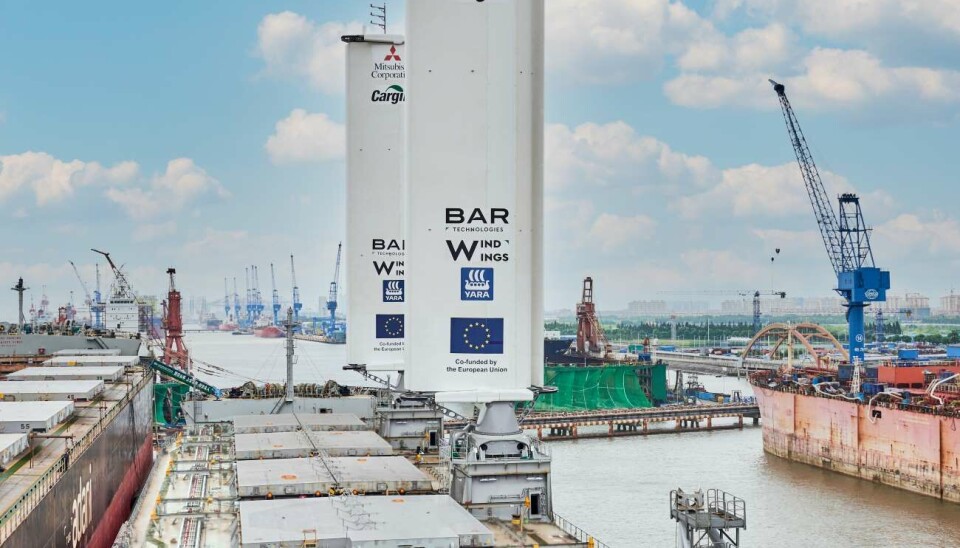 Ett vingsegel ska kunna spara in 1,5 ton bränsle om dagen. Ett vingsegel ska kunna spara in 1,5 ton bränsle om dagen.