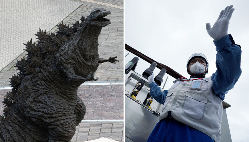 Godzilla får i kinesisk propaganda symbolisera 'Japans atomtrauma'. Arkivbild från Tokyo. Godzilla får i kinesisk propaganda symbolisera 'Japans atomtrauma'. Arkivbild från Tokyo.