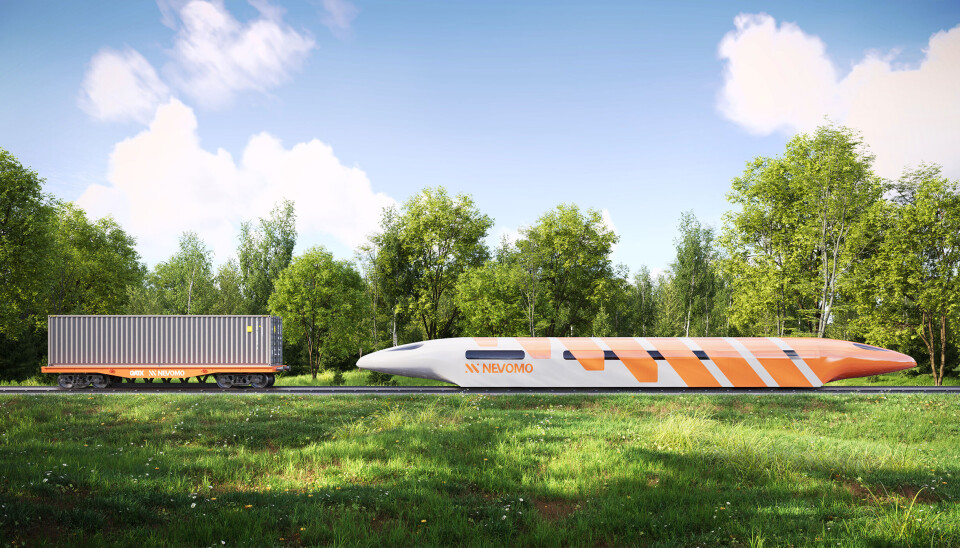 Nevomos maglev-tåg har inspirerats av hyperloop. Illustration som visar hur Nevomos tågvagnar kan se ut i framtiden.