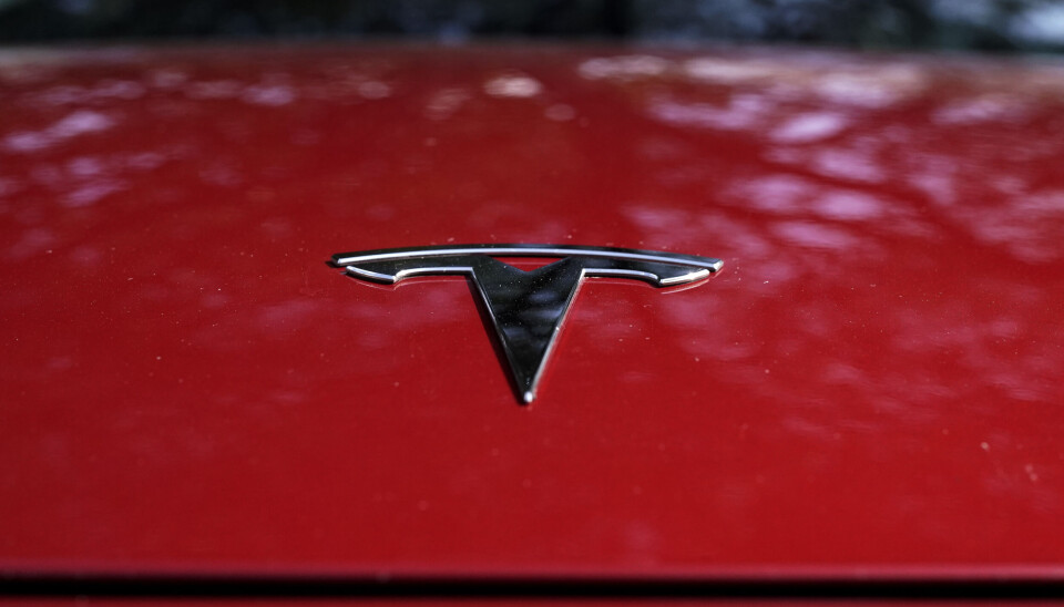 Efter att ha försökt förhandla ett kollektivavtal med elbilstillverkaren hotar nu fackföreningen IF Metall med strejk. Arkivbild. Röd motorhuv med ett grått T på som signalerar Teslas logga.