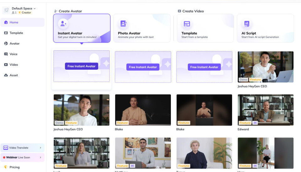 Heygens webbsida. ai, artificiell intelligens, deep fake,