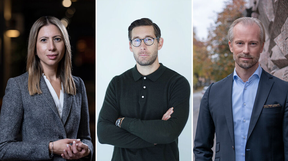 Ana Andric, näringspolitisk expert Tech Sverige, Joakim Bourelius, näringspolitisk expert Innovationsföretagen, Fredrik Östbom, näringspolitisk chef Almega. Ana Andric, näringspolitisk expert Tech Sverige, Joakim Bourelius, näringspolitisk expert Innovationsföretagen, Fredrik Östbom, näringspolitisk chef Almega.