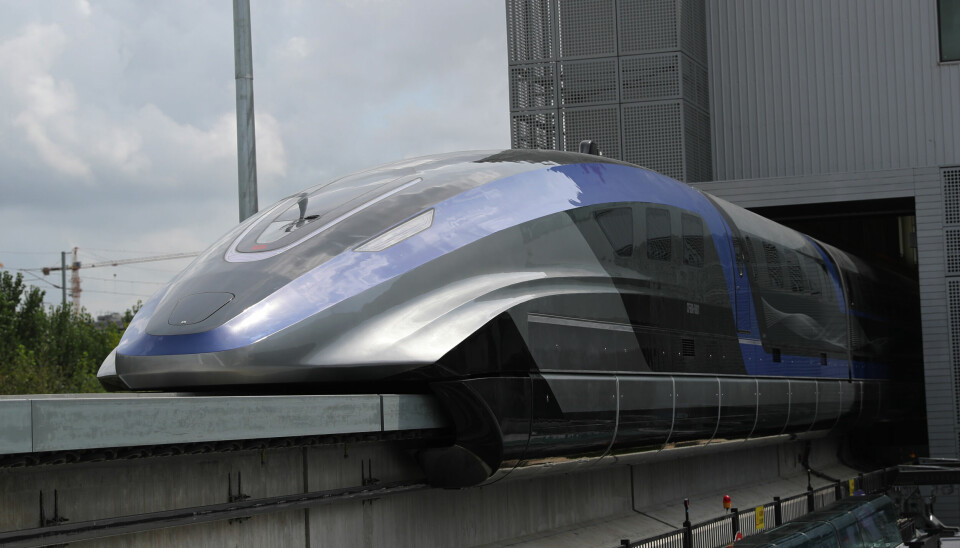 A view of a new high-speed maglev train, designed for a top speed of 600 km per hour, during its rolling-off ceremony in Qingdao in east China's Shandong province Tuesday, July 20, 2021. Its manufacturer, a subsidiary of the China Railway Rolling Stock Corporation (CRRC), claims it to be the world's fastest ground vehicle currently available. (Photo by FEATURECHINA/Newscom/Sipa USA)