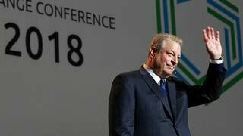 Al Gore talar på klimatmötet i Katowice. Foto: AP Photo/Czarek Sokolowski/TT