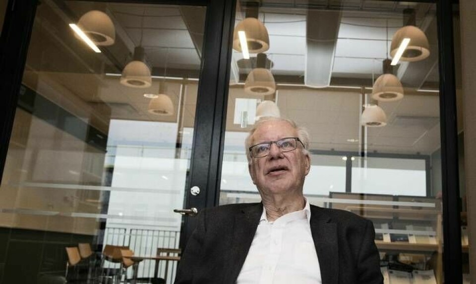 Göran Grimvall på KTH, där han har ett arbetsrum professor emeritus i teknisk fysik. Foto: Jörgen Appelgren