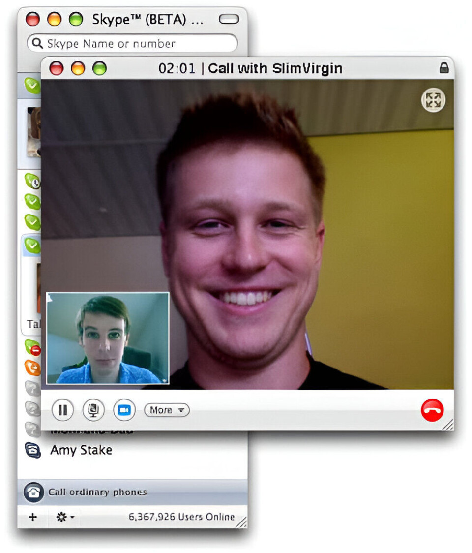 Det revolutionerande med Skype när tjänsten lanserades 2003 var att den var så enkelt att använda. Bilden visar hur ett videosamtal kunde se ut omkring år 2008.