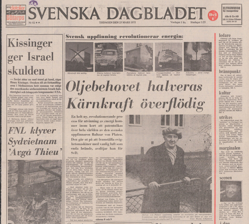 ”Oljebehovet halveras – kärnkraft onödig” stod att läsa i Svenska Dagbladet, där Baltzar von Platen lyckades få flera braskande rubriker i mars 1975.