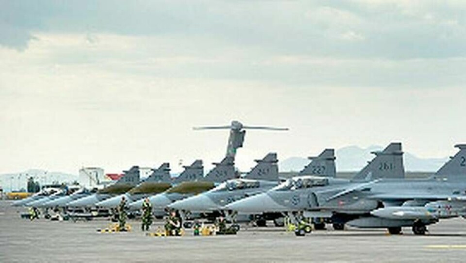 De åtta Jas 39 Gripen-planen som ingår i den svenska FL01-styrkan som övervakar flygförbudzonen i Libyen.
