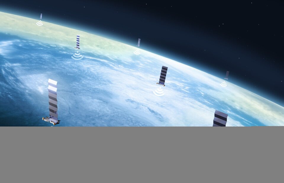 Illustration över Starlinks nätverk av satelliter. Foto: Science Photo Library/TT Illustration över Starlinks nätverk av satelliter. Foto: Science Photo Library/TT