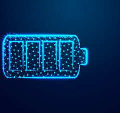 battery charger, Full. Connection and disconnection concept. lines, triangles and particle style design. Illustration vector