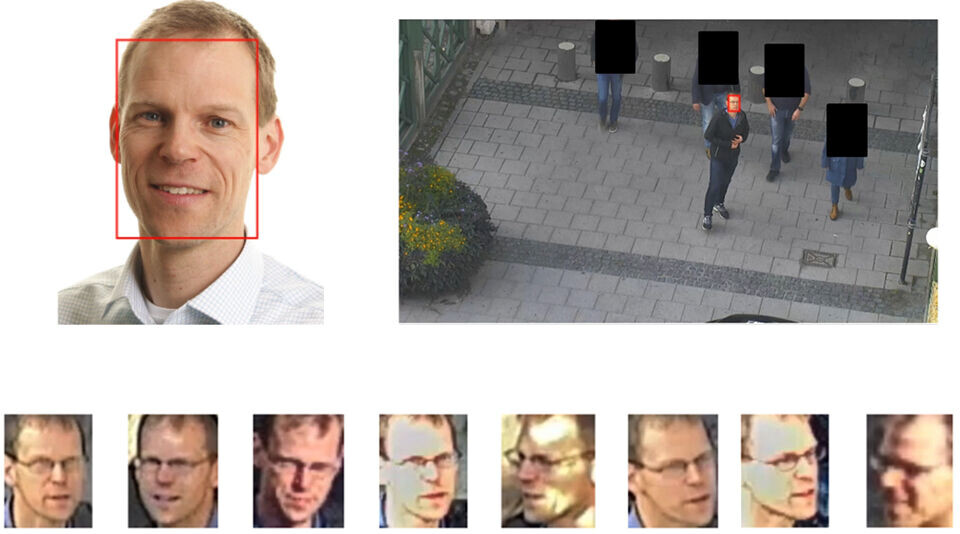 Sökning av Niclas Appleby (forensiker på NFC) i ett material. Alla ansiktsbilder i materialet sorteras utifrån ett referensmaterial, och mest likt ansikte placeras först. Foto: NFC Sökning av Niclas Appleby (forensiker på NFC) i ett material. Alla ansiktsbilder i materialet sorteras utifrån ett referensmaterial, och mest likt ansikte placeras först. Foto: NFC