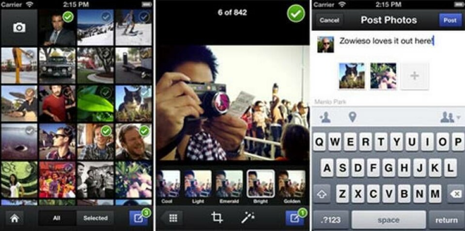 Facebook Camera erbjuder enkel redigering och taggning innan bilderna laddas upp. Foto: Facebook Facebook Camera erbjuder enkel redigering och taggning innan bilderna laddas upp. Foto: Facebook