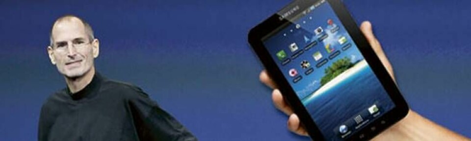 Nya Samsung Galaxy Tab visar att det finns en framtid för sjutums pekdatorer. Tvärt emot vad Apples chef Steve Jobs tror. Foto: Tony Avelar / Scanpix, Samsung. Montage