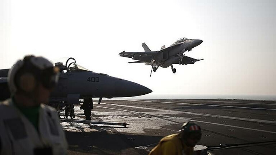 Stridsflygplanet som förolyckades var av samma typ som på bilden, Super Hornet. Foto: Kim Hong-Ji/Pool Photo via AP / TT Stridsflygplanet som förolyckades var av samma typ som på bilden, Super Hornet. Foto: Kim Hong-Ji/Pool Photo via AP / TT